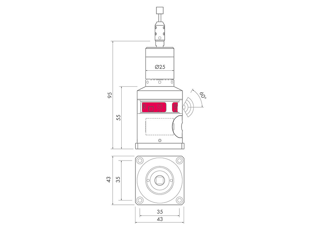 Technical drawing of TC53-20 tool measuring probe