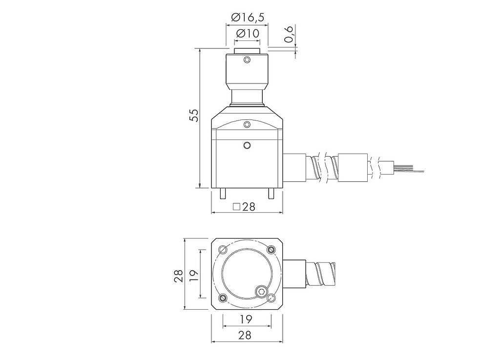 Z-Pico ultra-compact tool measuring probe Technical drawing of Z-Pico tool measuring probe