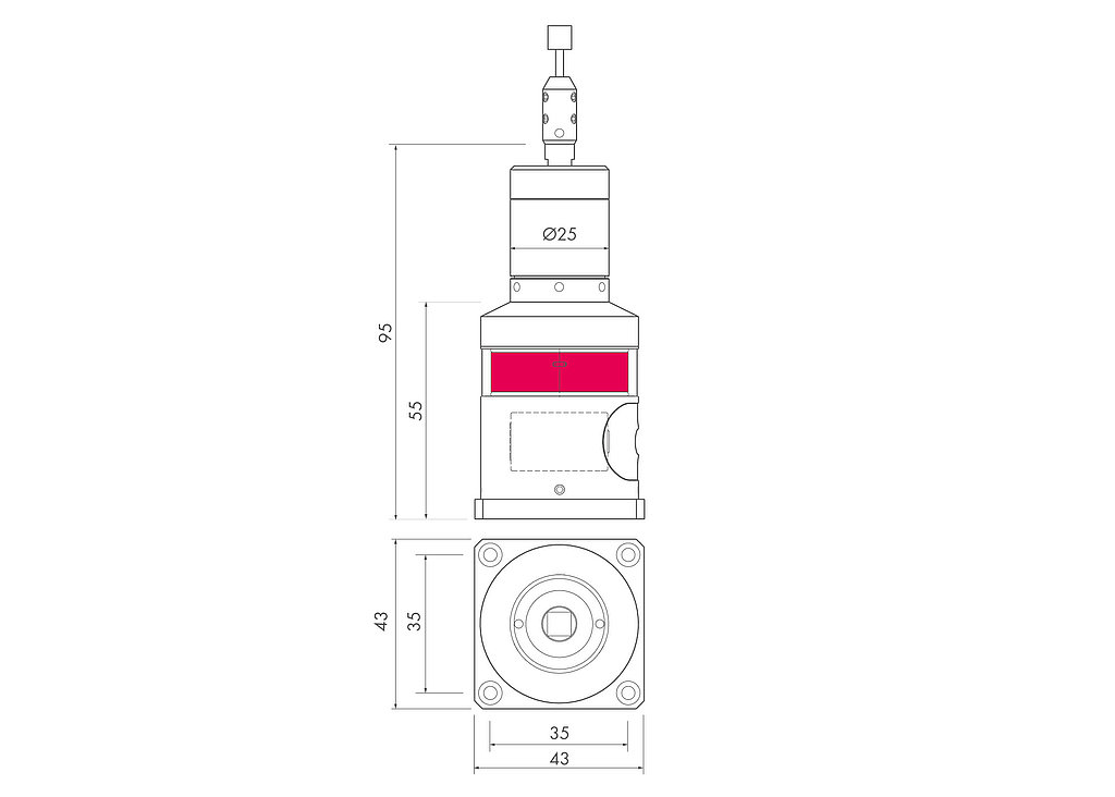 Technical drawing of TC63-20 tool measuring probe