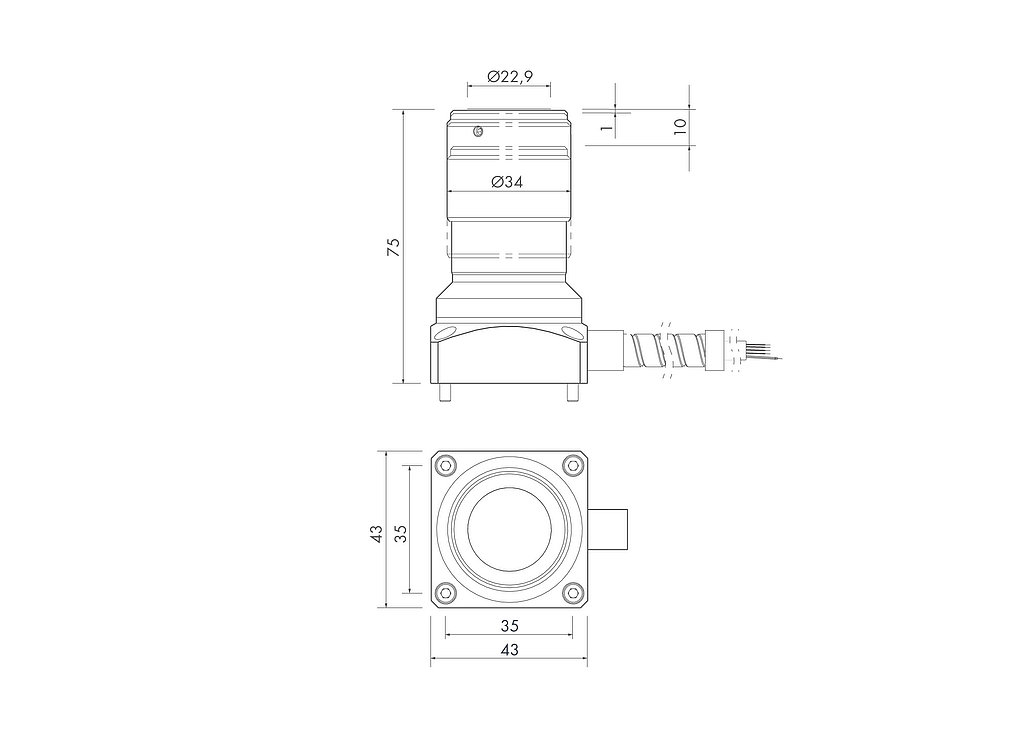 Technical drawing of Z-Nano tool measuring probe for tool breakage detection
